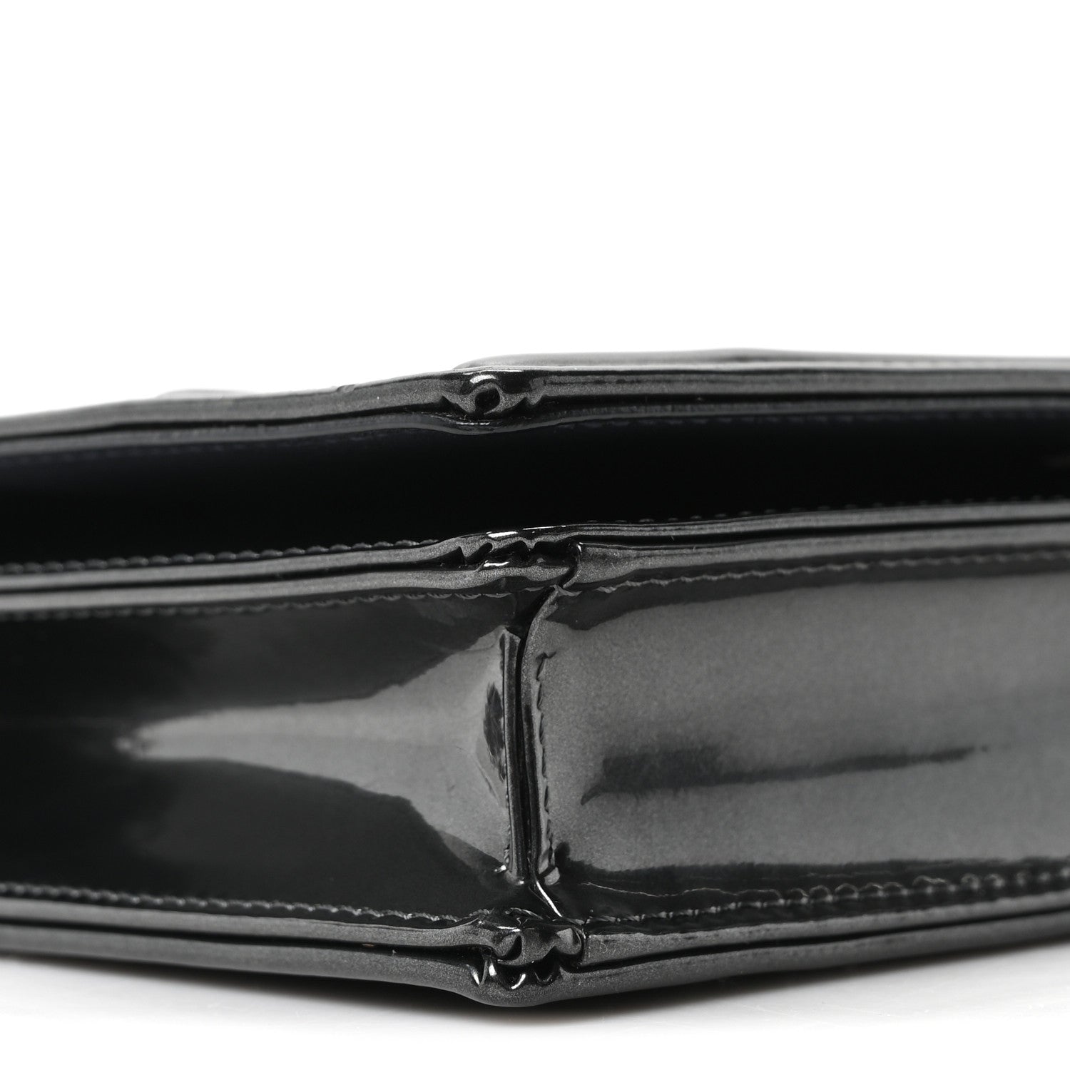 Metallic Patent Micro-Cannage D1ORama Wallet on Chain Pouch Onyx Black