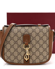GG Supreme Monogram Textured Calfskin Emblem Mini Shoulder Bag Beige Dark Brown