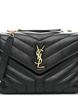 Calfskin Y Quilted Monogram Small Loulou Chain Satchel Black