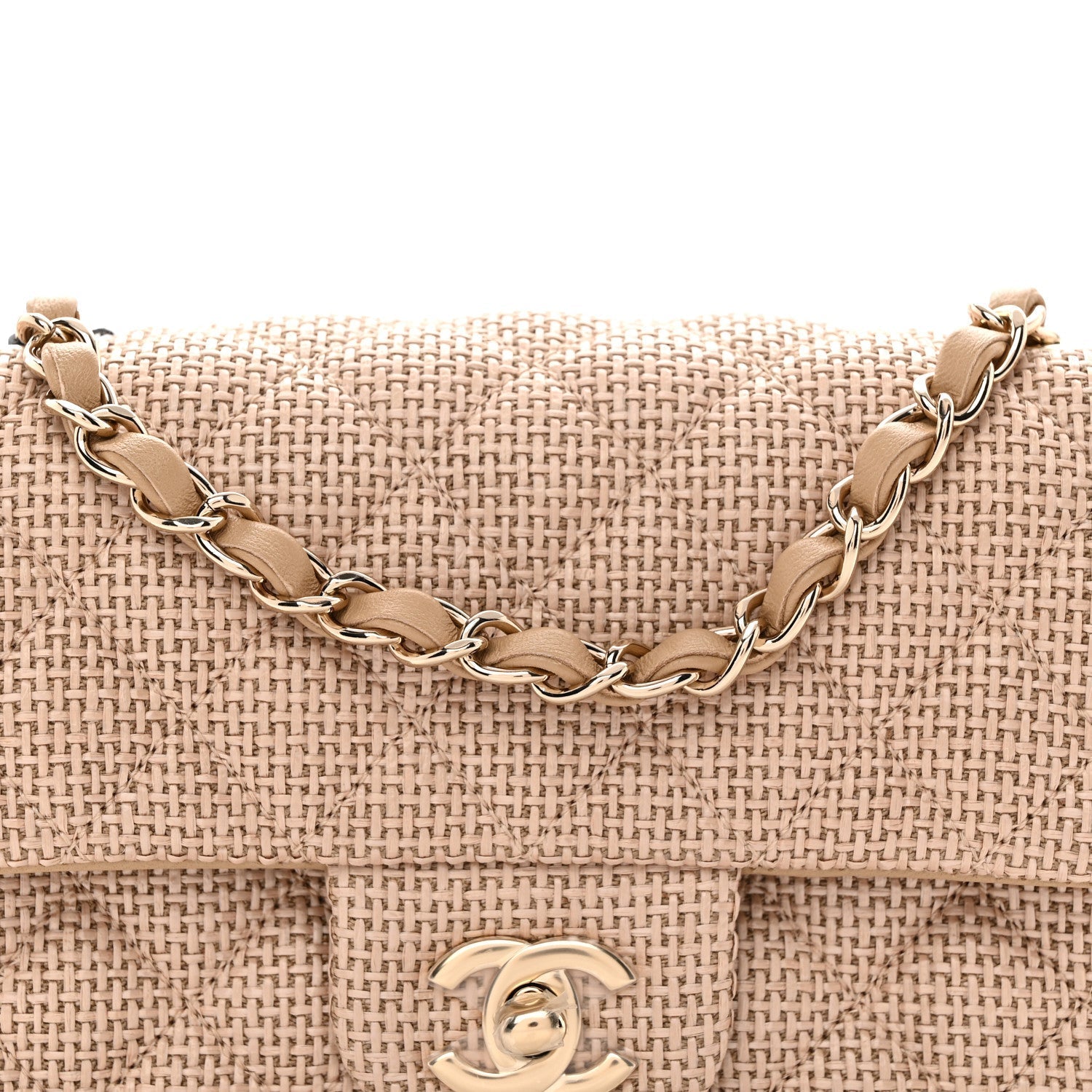 Braided Raffia Quilted Mini Rectangular Flap Dark Beige