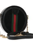 Suede Patent Web Mini Ophidia Round Shoulder Bag Black