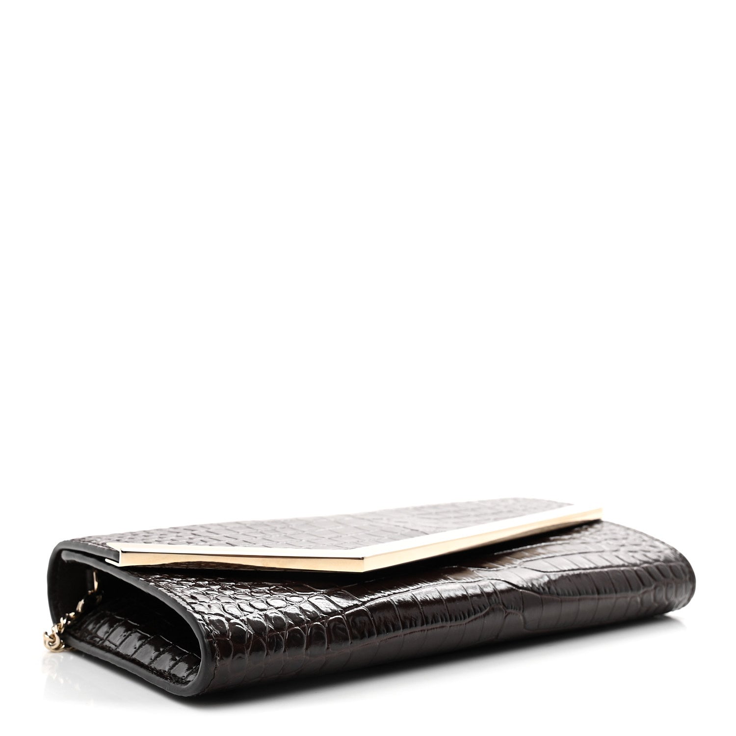 Calfskin Crocodile Embossed Emmie Clutch Bag Chocolate