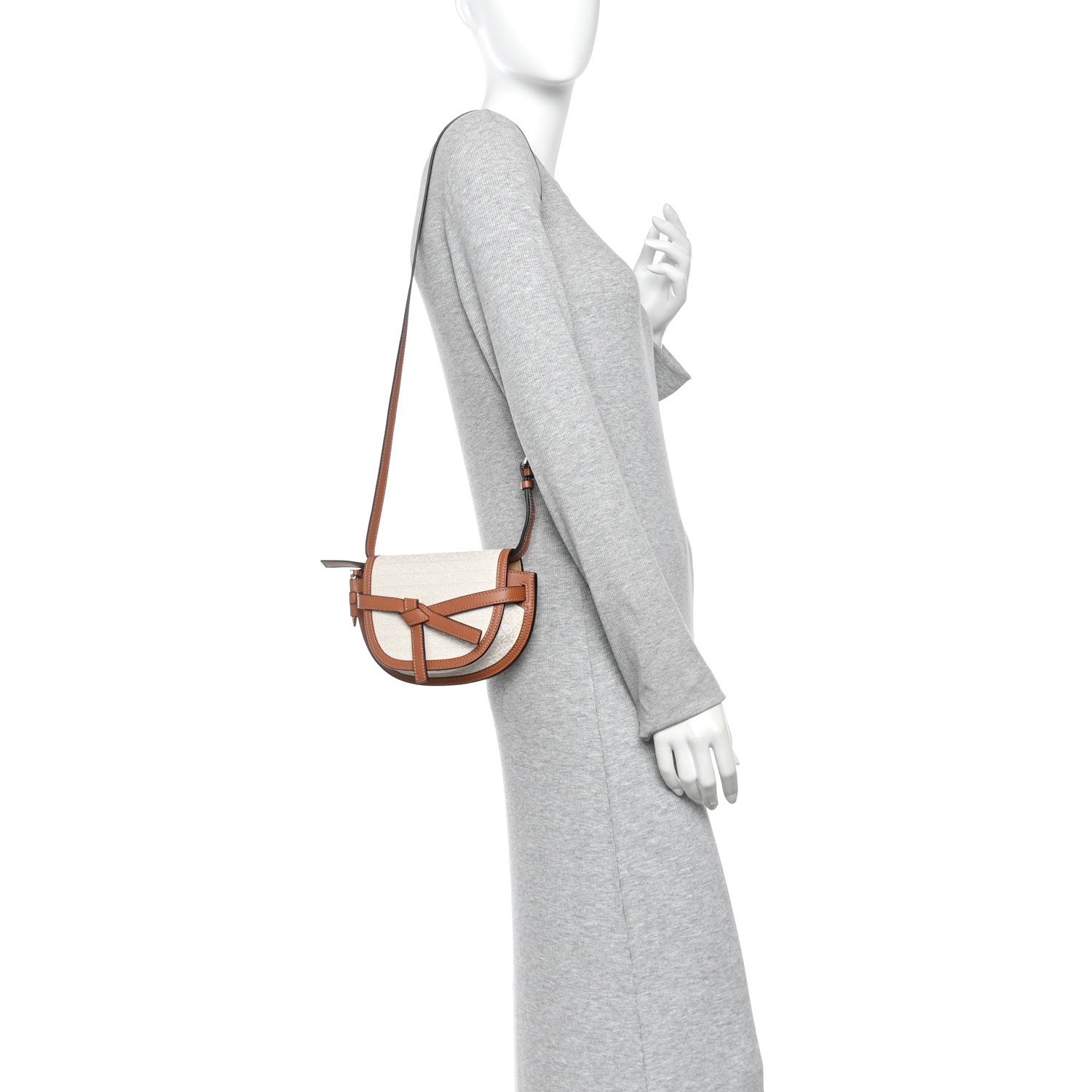 Calfskin Canvas Anagram Mini Gate Dual Bag Ecru Tan