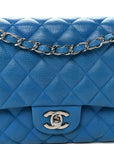 Iridescent Caviar Quilted Medium Double Flap Blue