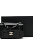 Shiny Alligator Mini Rectangular Flap Black