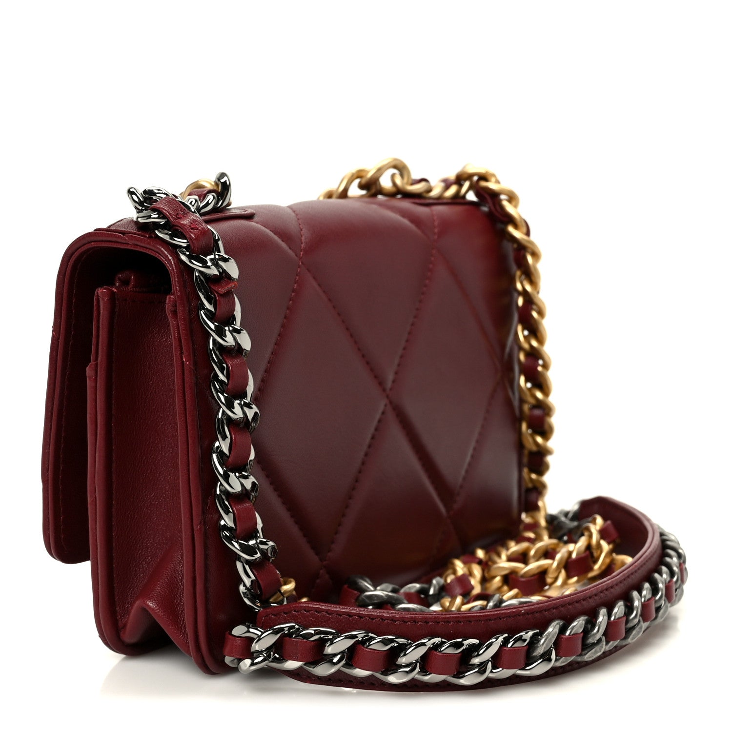 Lambskin Quilted CHNL 19 Wallet On Chain WOC Burgundy