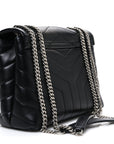 Calfskin Y Quilted Monogram Small Loulou Chain Satchel Black