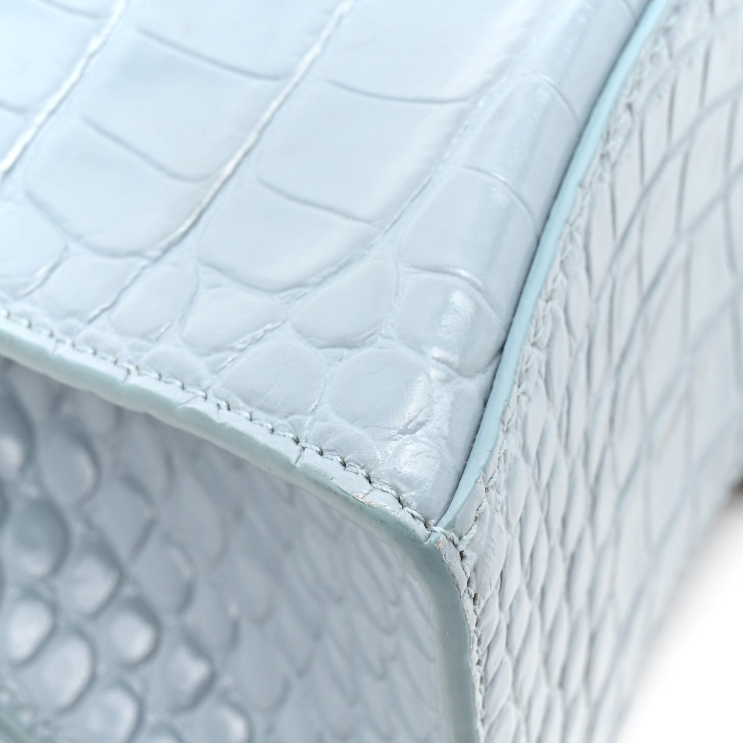 Shiny Calfskin Crocodile Embossed Small Hourglass Top Handle Bag Blue Grey