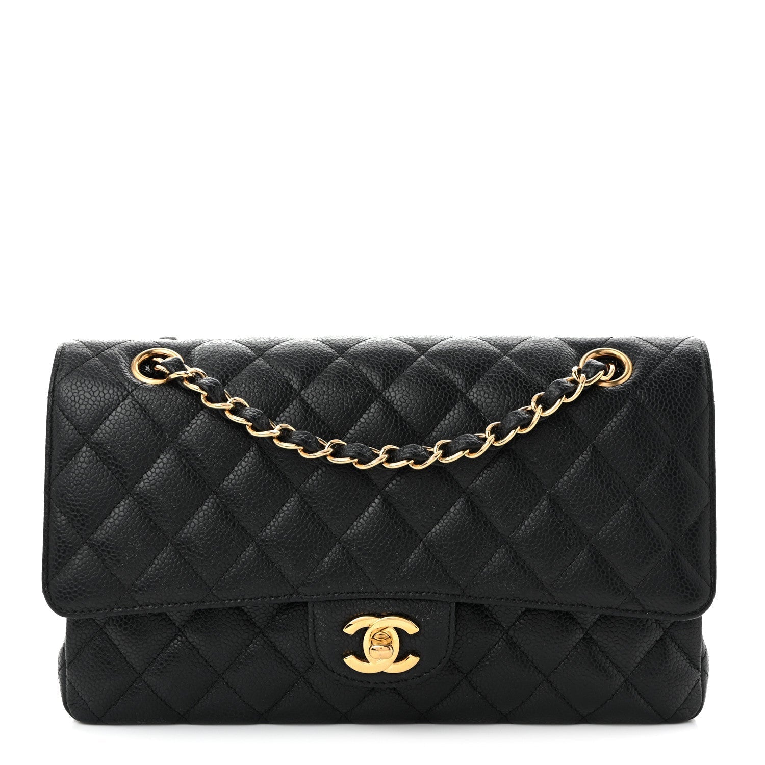 Caviar Quilted Medium Double Flap Black