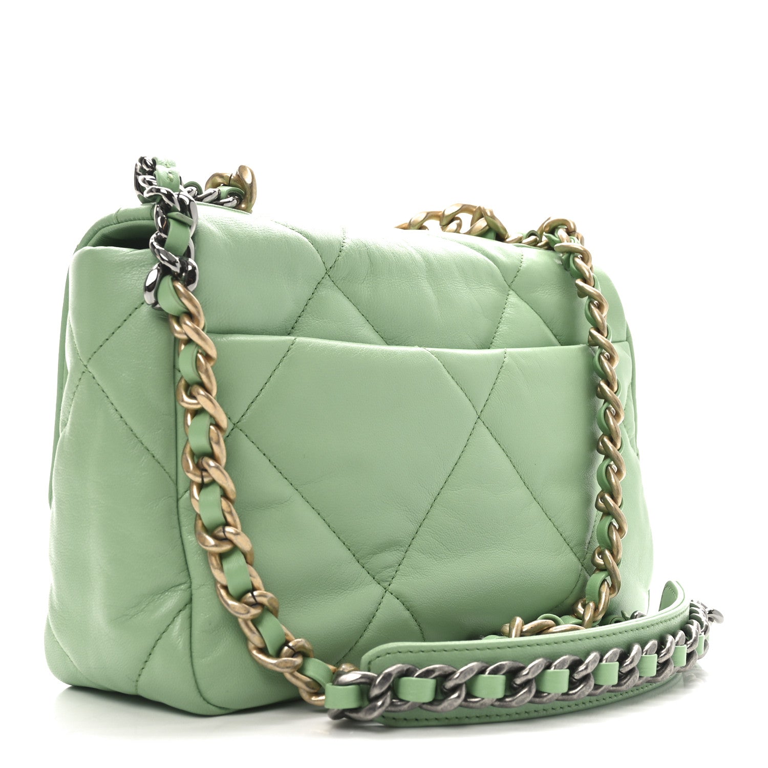 Goatskin Quilted Medium CHNL 19 Flap Light Green