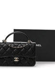 Lambskin Quilted Flap Phone Holder With Chain Black