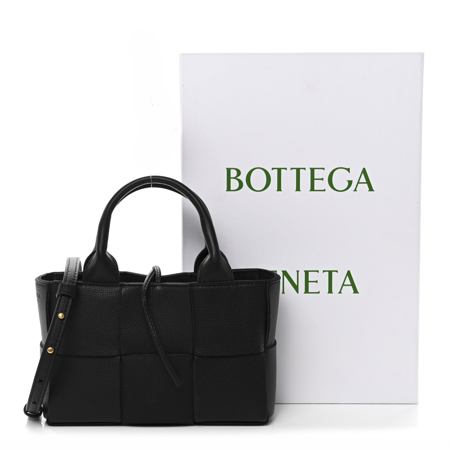 Grained Calfskin Intrecciato Mini Arco Tote Black