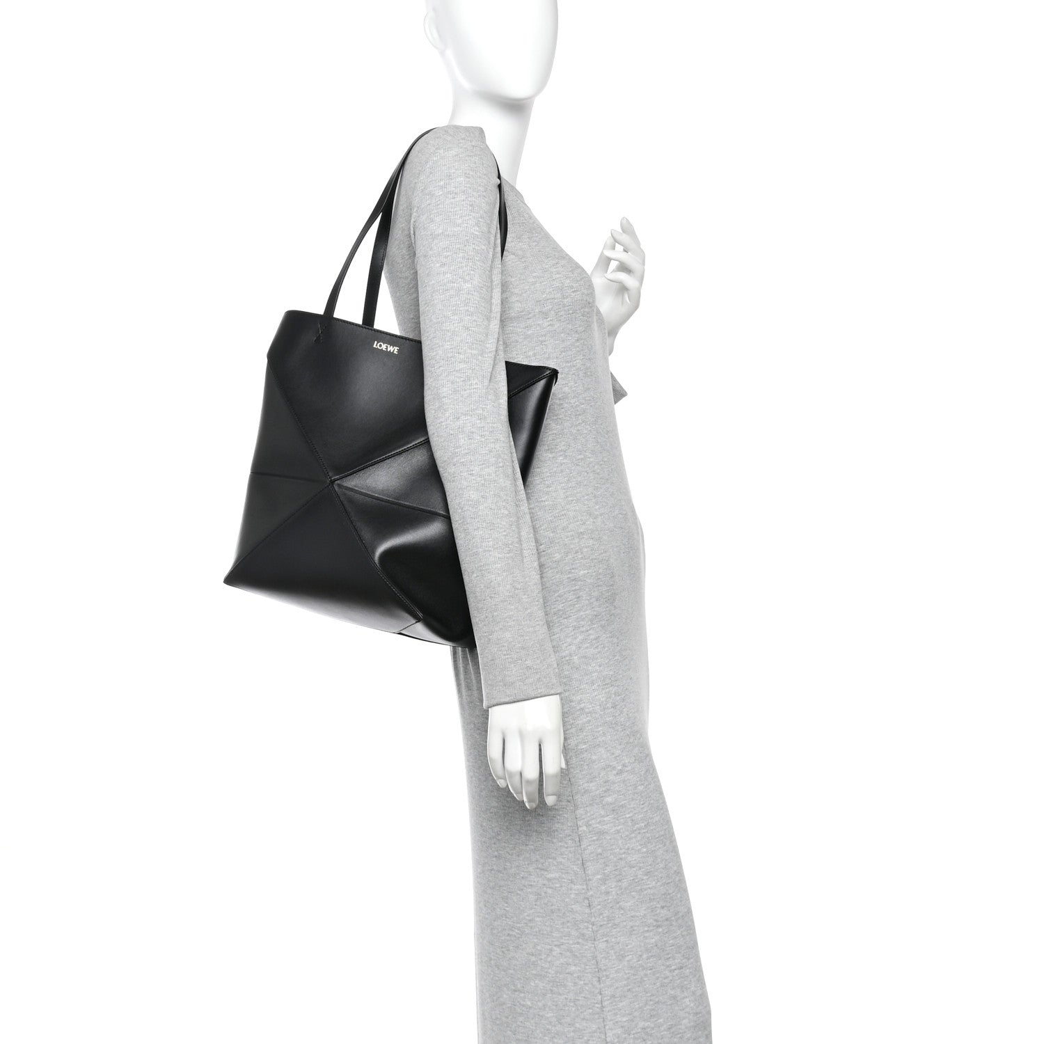 Shiny Calfskin Medium Puzzle Fold Tote Black