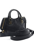 Chevre Gold Metallic Edge Hardware Mini City  Bleu Nuit Dark Sea