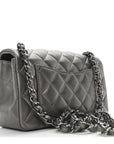 Metallic Lambskin Quilted Mini Rectangular Flap  Dark Grey