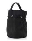 Recycled Sport Nylon Logo Embroidered Wheel Drawstring Bucket Bag Black White