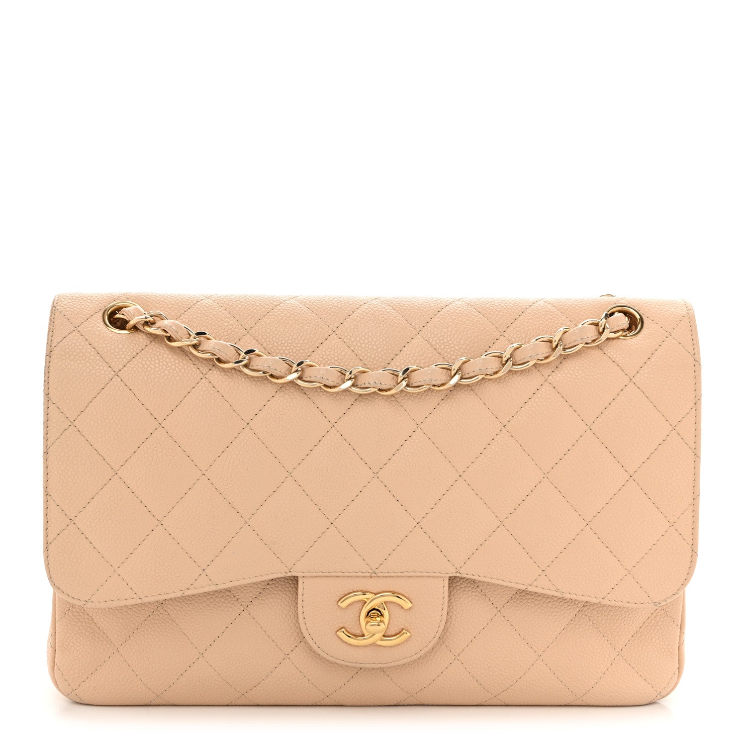 Caviar Quilted Jumbo Double Flap Beige Clair