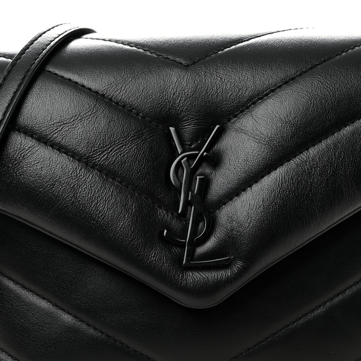 Calfskin Y Quilted Monogram Monochrome Toy Loulou Crossbody Bag Black