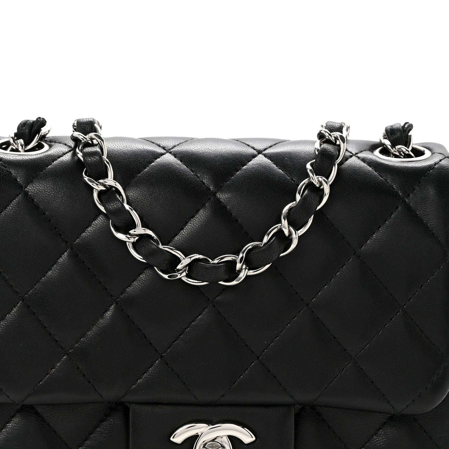 Lambskin Quilted Mini Square Flap Black