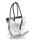 Crackled Mirror Calfskin Logo North South Shopper Tote XXS Silver