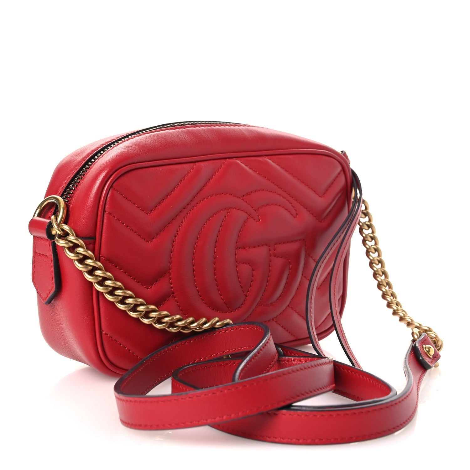 Calfskin Matelasse Mini GG Marmont Chain Shoulder Bag Hibiscus Red