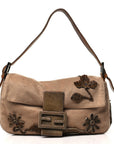 Wool Pony Hair Flower Applique Baguette Brown