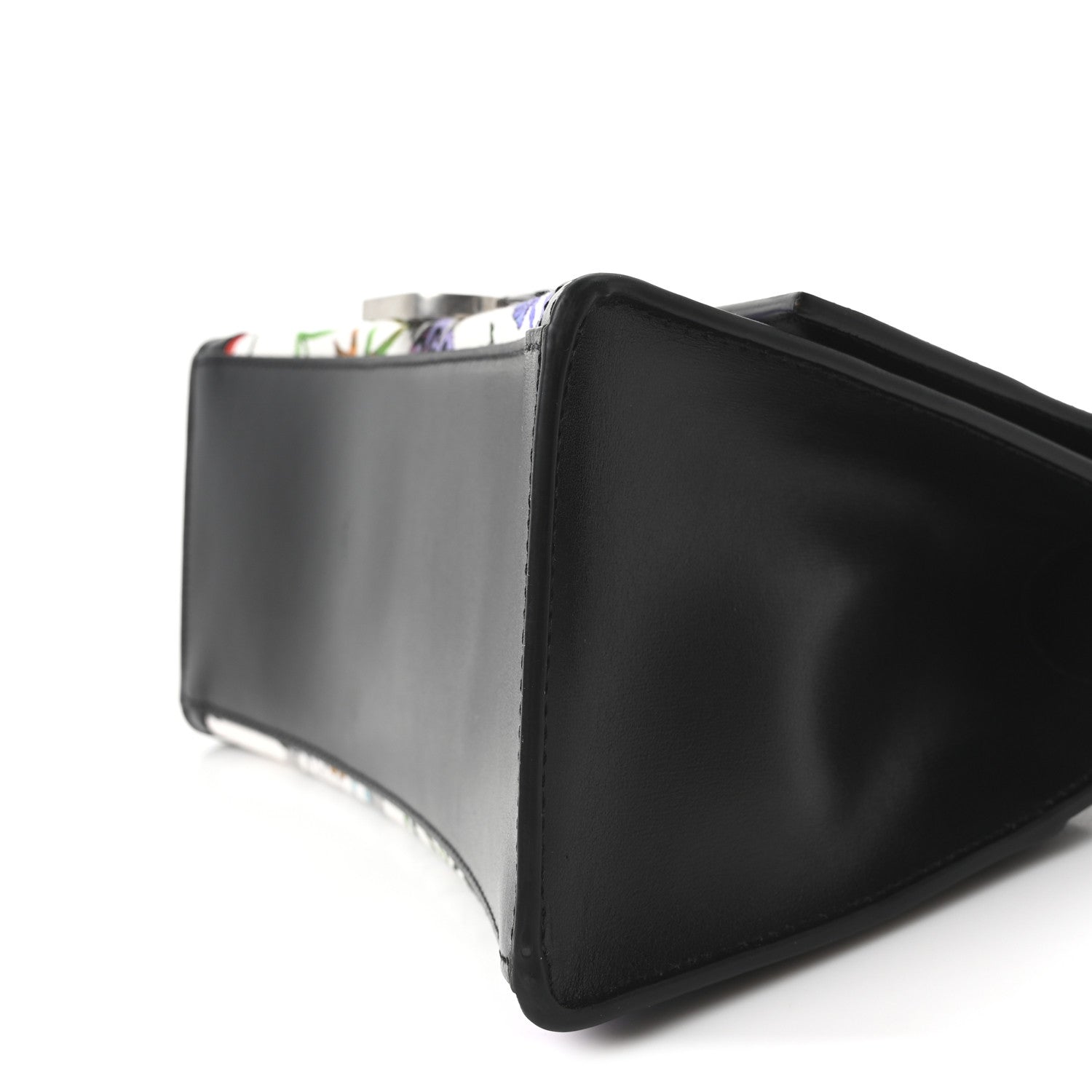 X GCCI Canvas Boarded Plutone Calfskin Flora Logo Print Small Hourglass Top Handle Bag White Multicolor Black