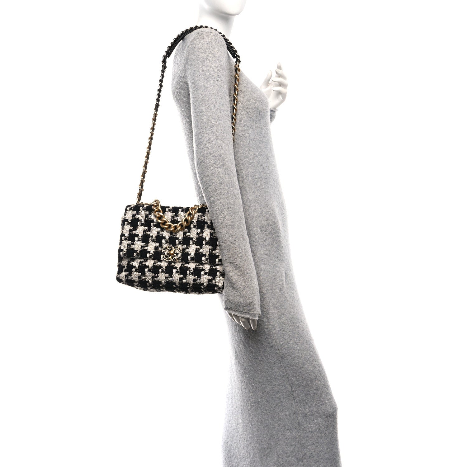 Tweed Quilted Large CHNL 19 Flap Black Ecru White