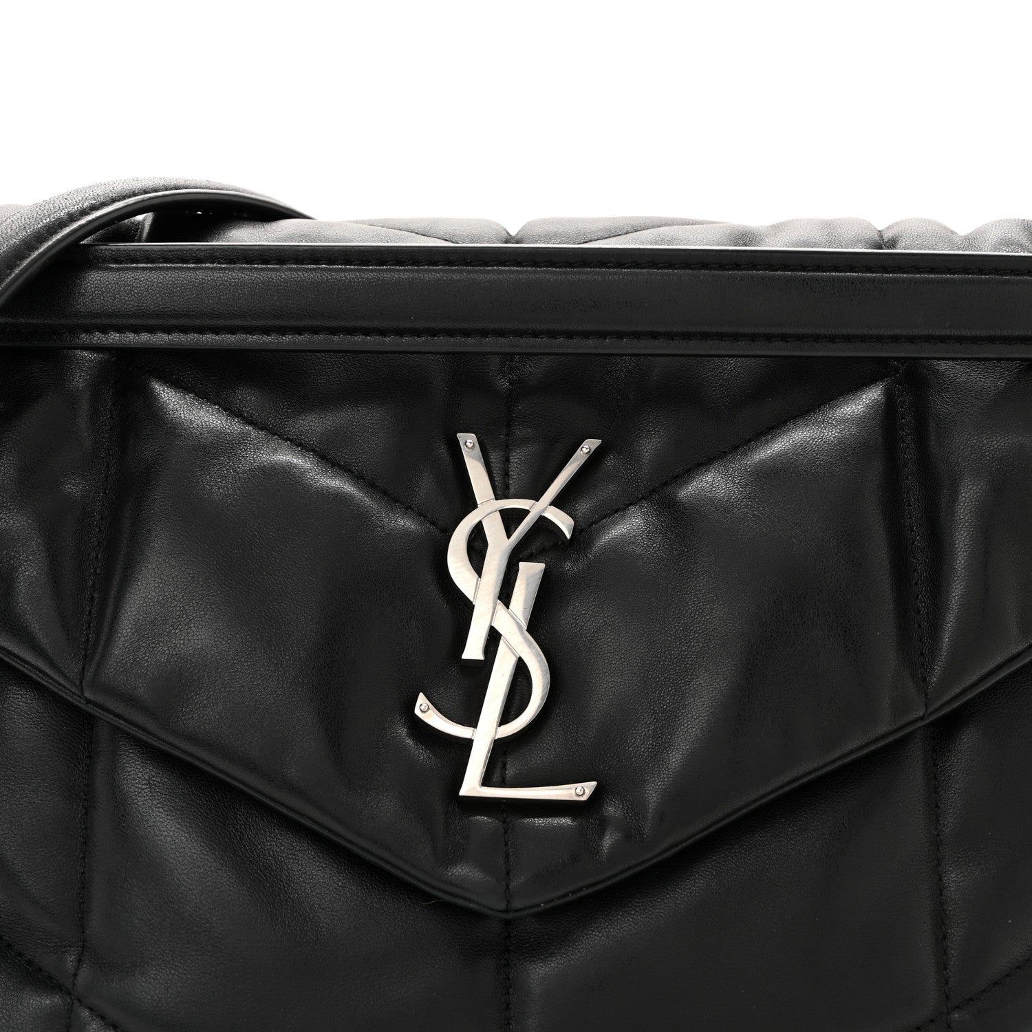 Lambskin Quilted Medium Loulou Puffer Monogram Chain Satchel Black
