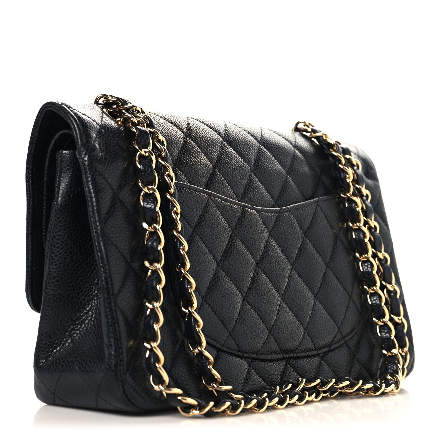 Caviar Quilted Medium Double Flap Black