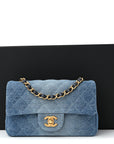 Washed Denim Quilted Mini Rectangular Flap Blue