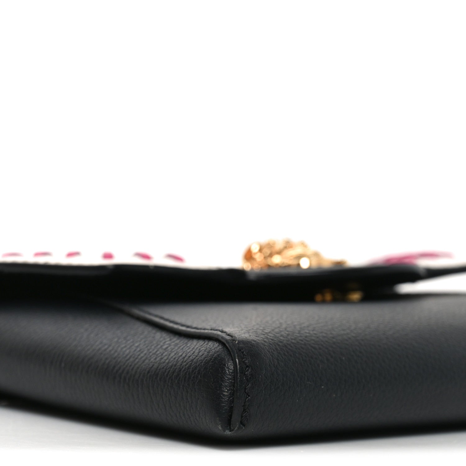 Calfskin Medusa Whipstitch Envelope Clutch Black White