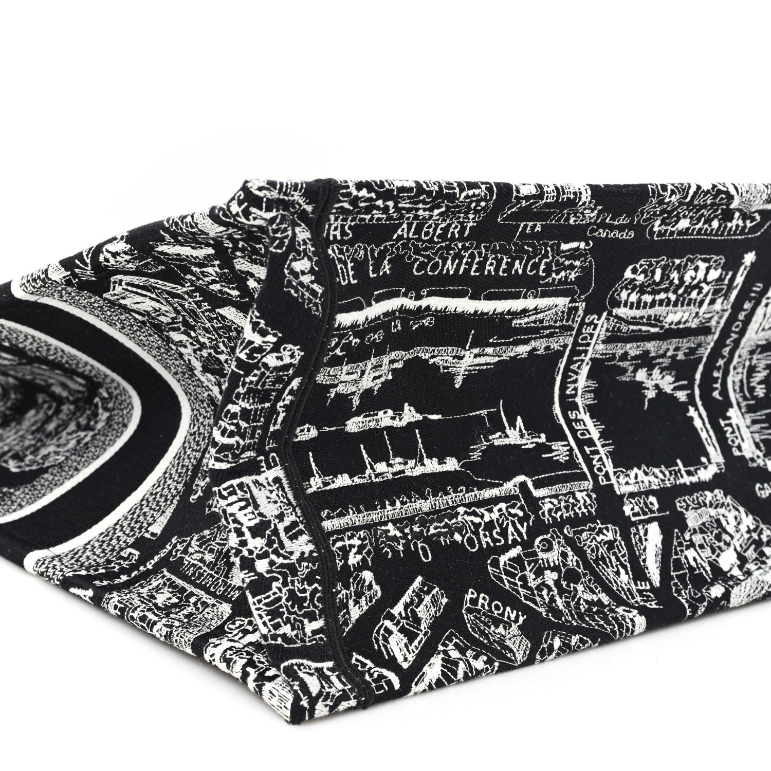 Canvas Embroidered Large Plan De Paris Book Tote Black White