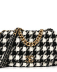 Tweed Quilted Maxi CHNL 19 Flap Black Ecru White