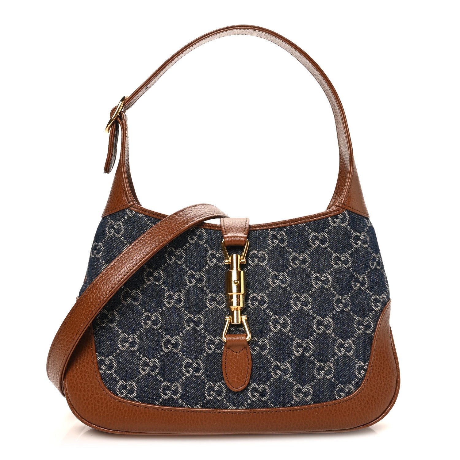 New Denim GG Monogram Calfskin Small Jackie 1961 Hobo Blue Tea Cuir