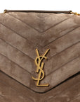 Suede Y Quilted Monogram Medium Loulou Chain Satchel Taupe