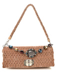 Velvet Matelasse Crystal Chain Shoulder Bag Cammeo