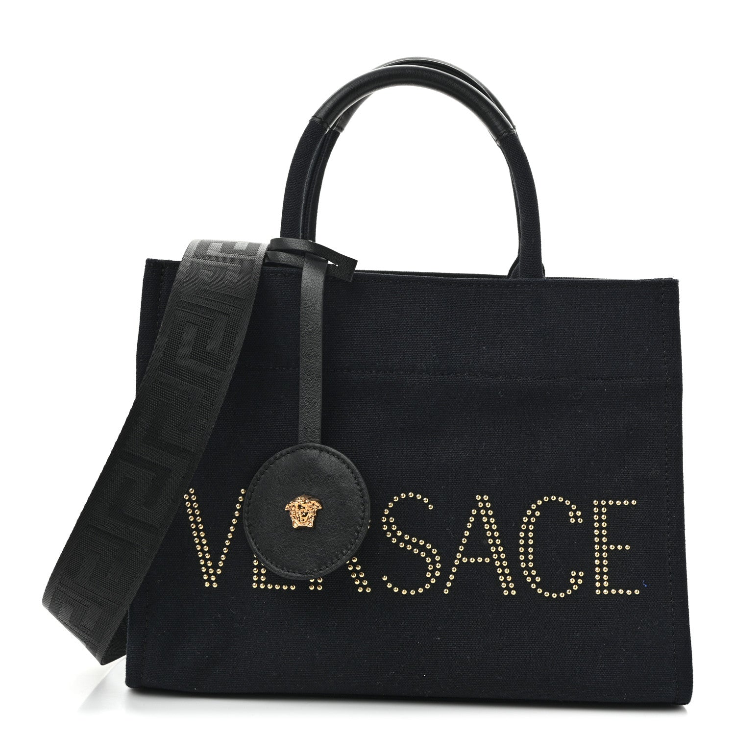Canvas Studded Small Logo Tote Bag Black