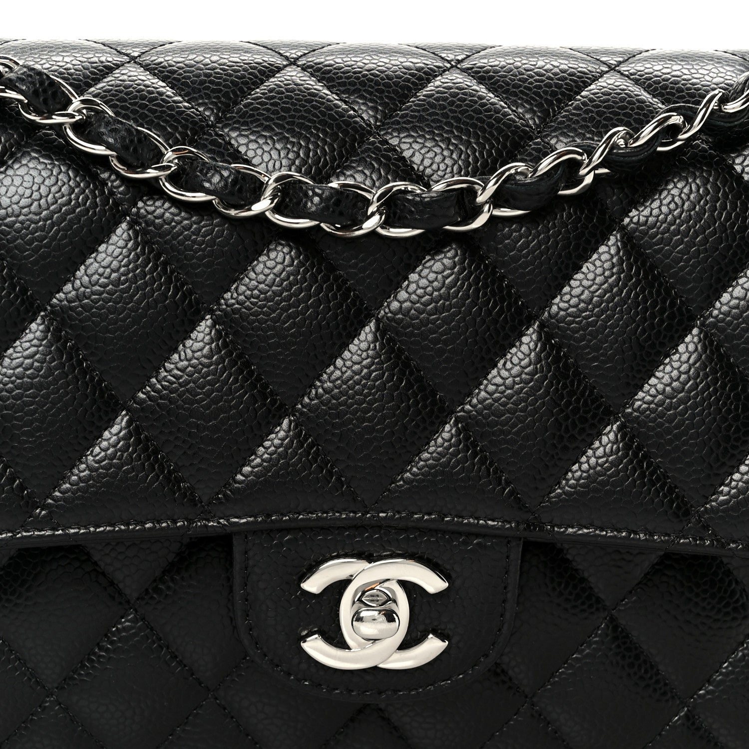 Caviar Quilted Medium Double Flap Black