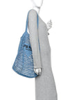 Yarn Raffia Effect Crochet Logo Embroidered Tote Bag Celeste