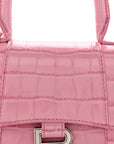 Shiny Calfskin Crocodile Embossed Hourglass Top Handle Bag XS Sweet Pink