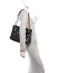 Lambskin Quilted Medium Loulou Puffer Monogram Chain Satchel Black