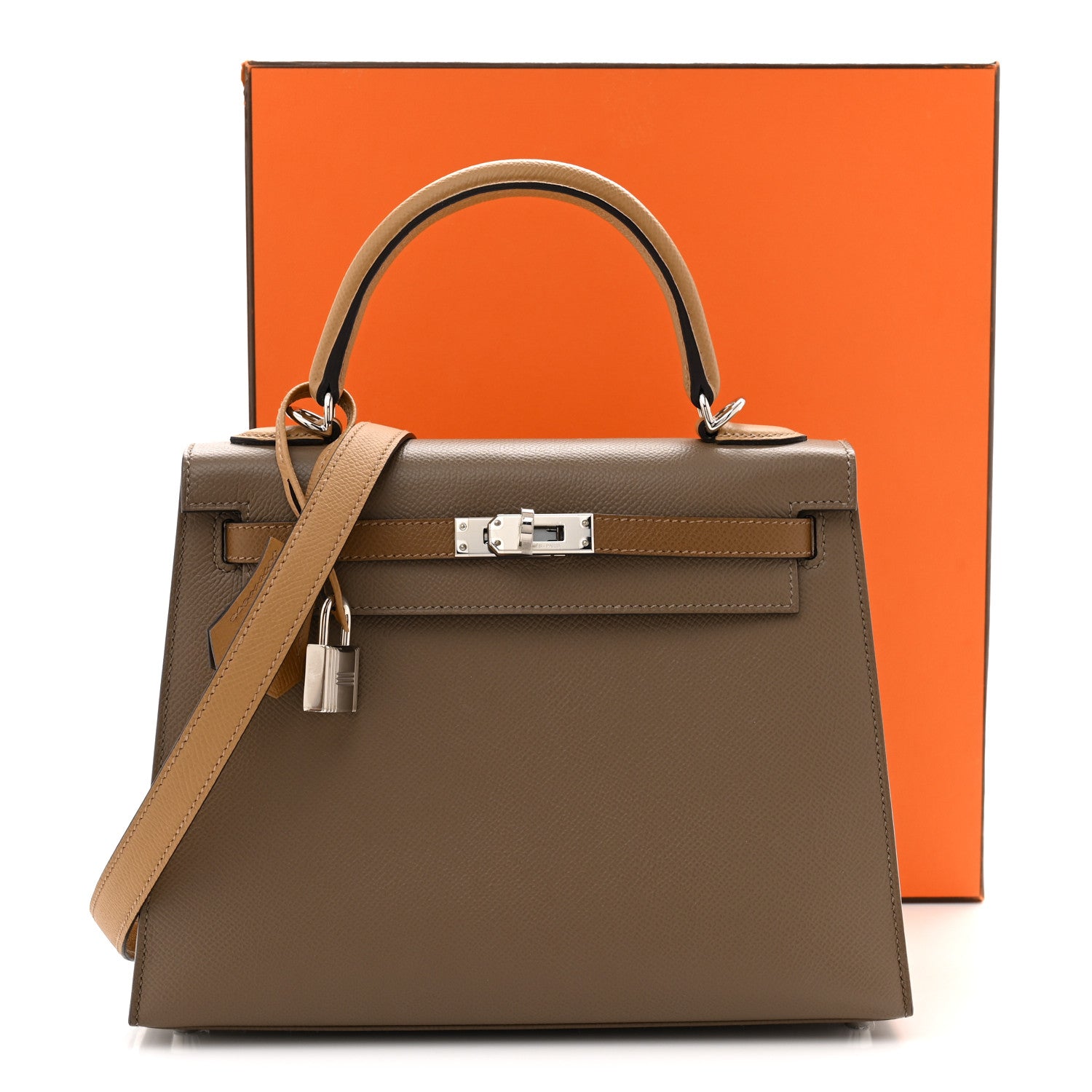 Epsom Tri-Color Kelly Sellier 25 Etoupe Alezan Biscuit