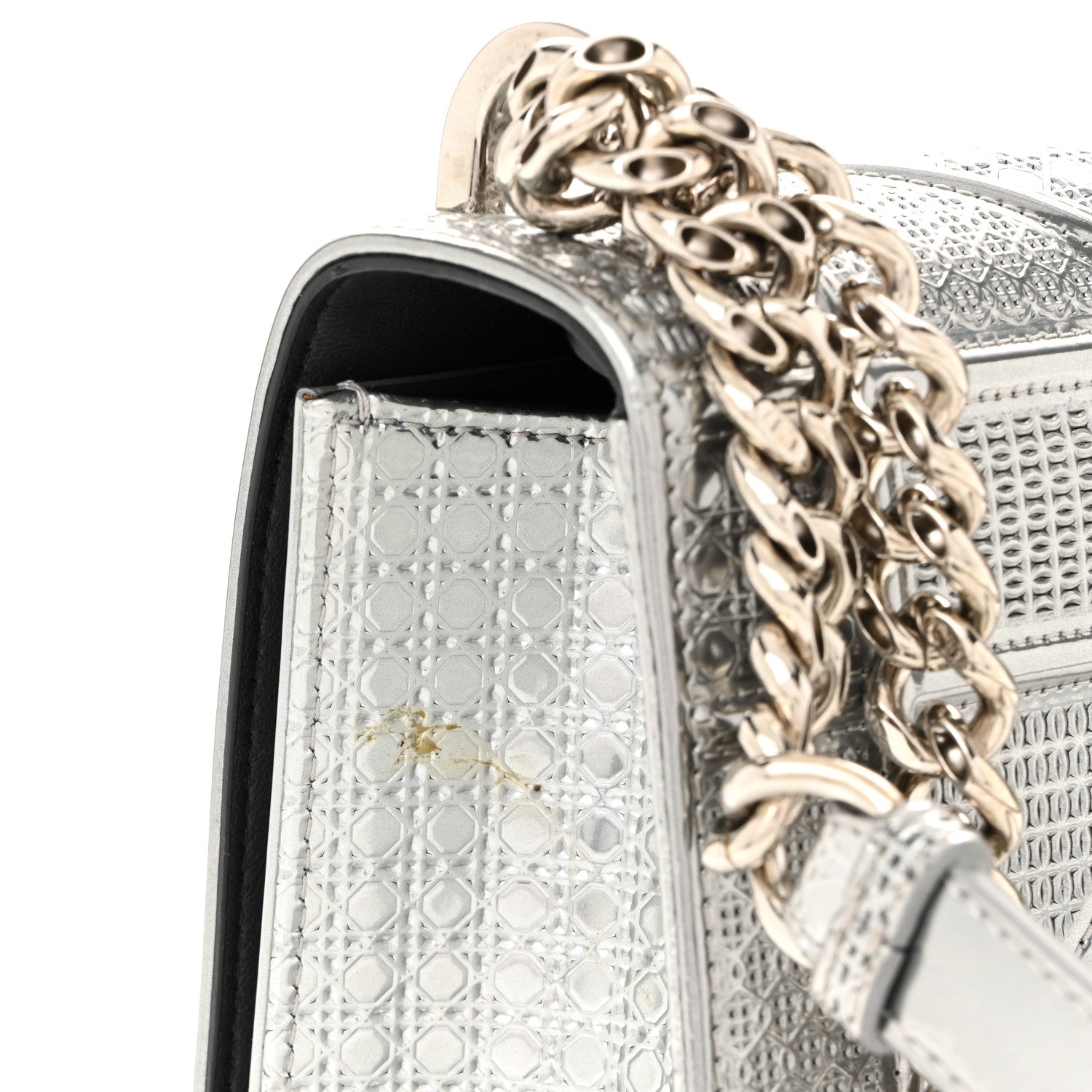 Metallic Patent Micro-Cannage Small D1ORama Flap Bag Silver