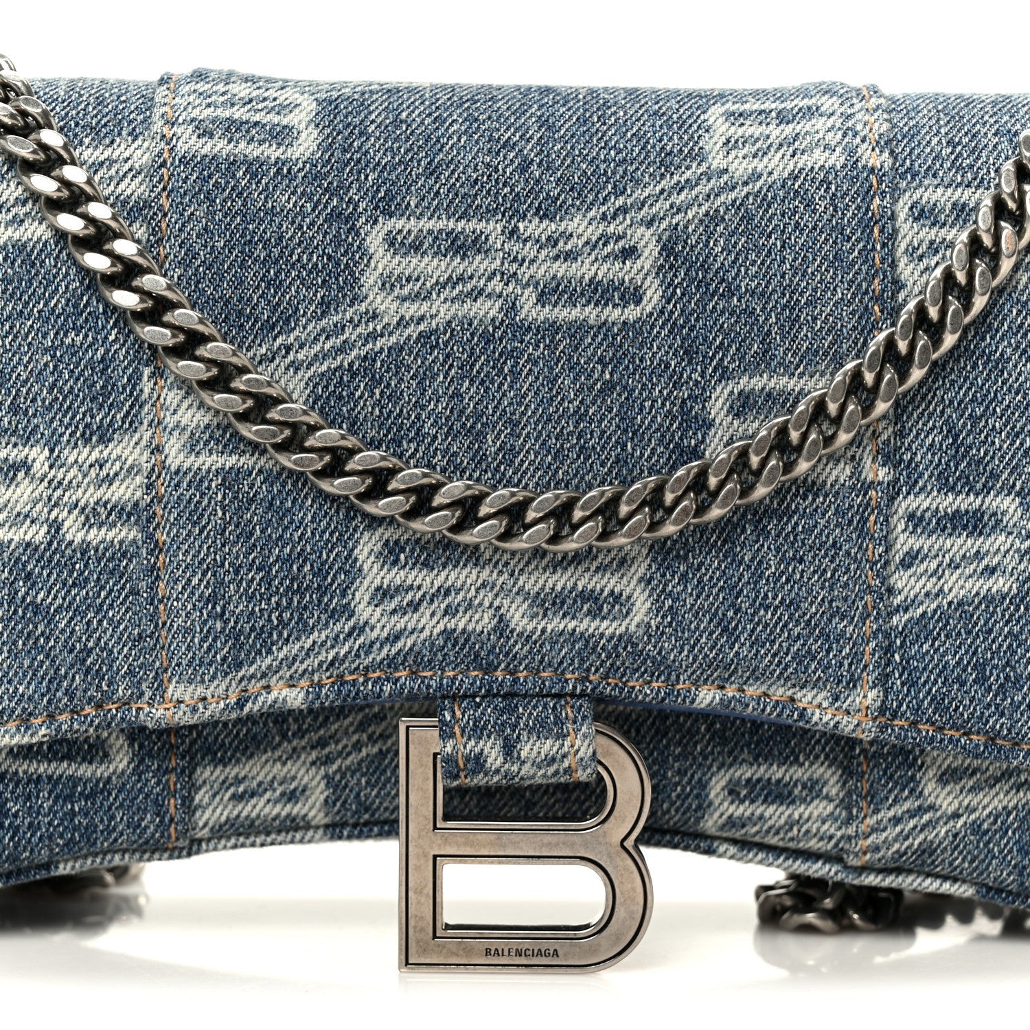 Denim BB Monogram Hourglass Chain Bag Blue