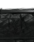 Crinkled Calfskin Matelasse Monogram Medium Niki Chain Satchel Black