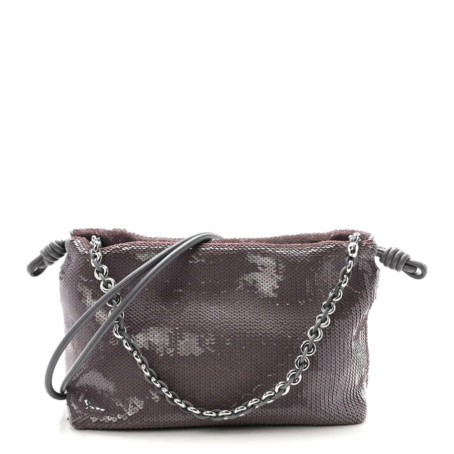 Sequin Medium Donut Chain Flamenco Knot Clutch Grey