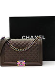 Iridescent Goatskin Quilted New Medium Boy Flap Bronze