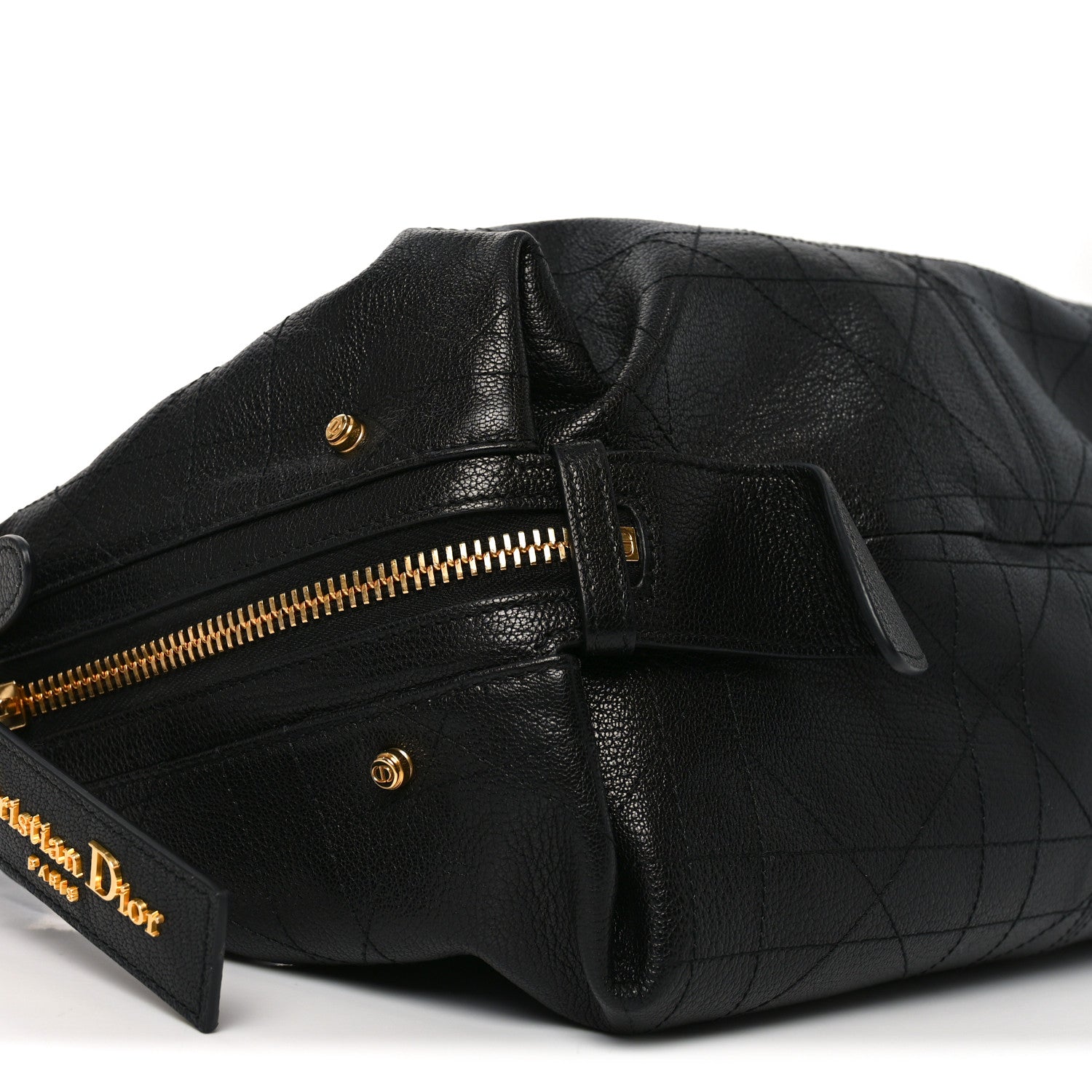 Shiny Grained Calfskin Macrocannage Medium D-Journey Bag Black