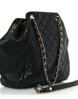 Lambskin Quilted Drawstring Bag Black